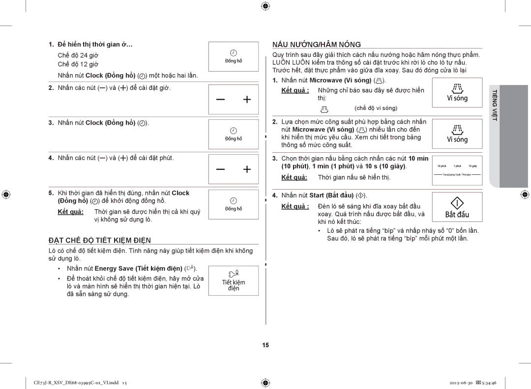 Samsung CE73J-B/XSV manual ĐẶT CHẾ ĐỘ Tiết Kiệm Điện, NẤU NƯỚNG/HÂM Nóng 