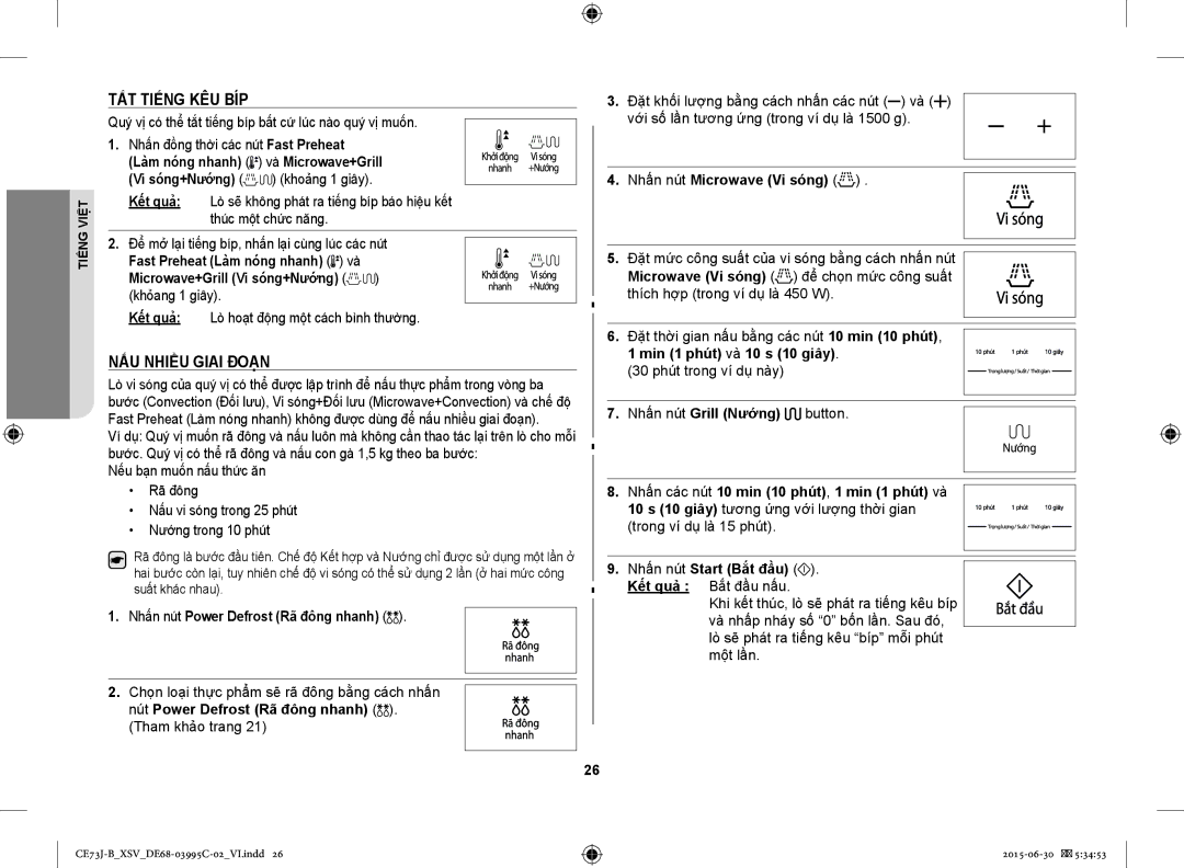 Samsung CE73J-B/XSV manual TẮT Tiếng KÊU BÍP, NẤU Nhiều Giai Đoạn 