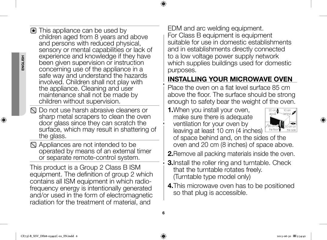 Samsung CE73J-B/XSV manual Installing Your Microwave Oven 