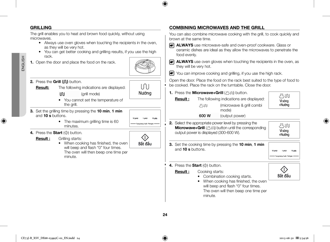 Samsung CE73J-B/XSV manual Grilling, Combining Microwaves and the Grill 