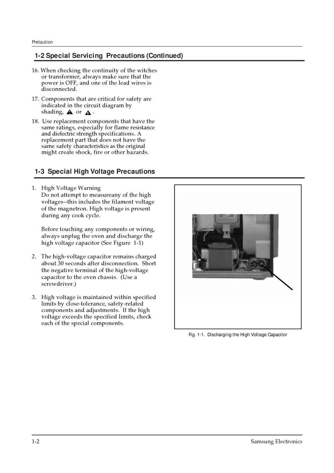 Samsung CE745GR service manual Special Servicing Precautions, Special High Voltage Precautions 