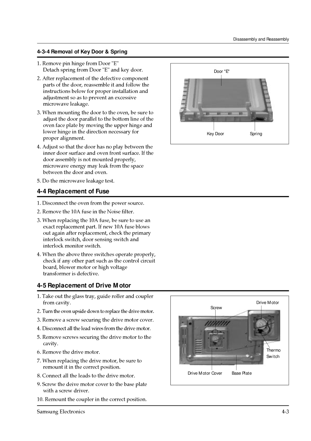 Samsung CE745GR service manual Replacement of Fuse, Replacement of Drive Motor 