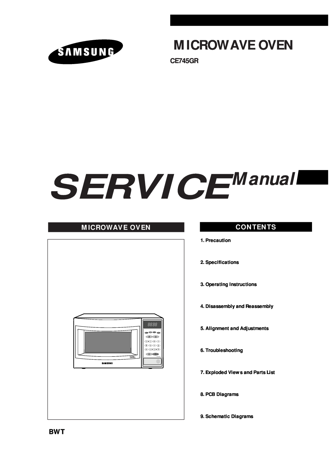 Samsung CE745GR service manual Microwave Oven, Contents, Auto, 1-2-3, l b s, 10min, 1min+ 