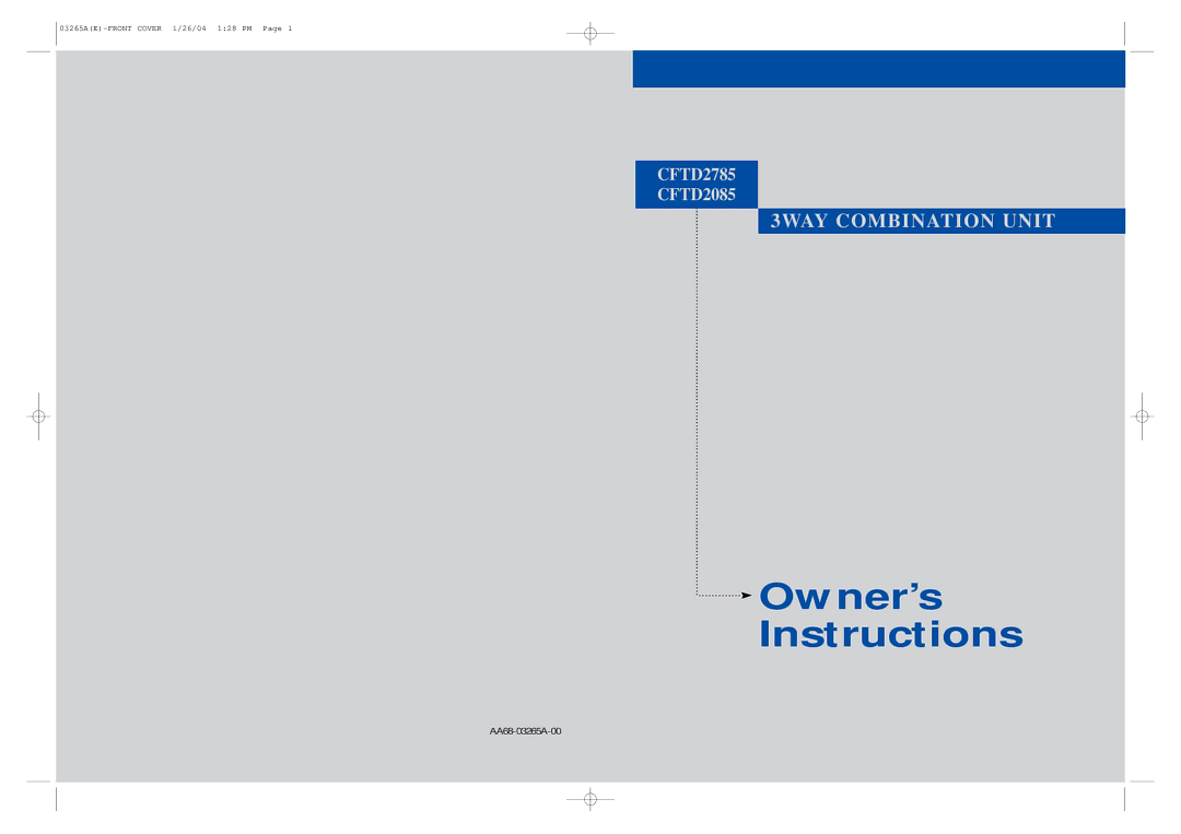 Samsung CFTD2785, CFTD2085, AA68-03265A-00 manual Owner’s Instructions 