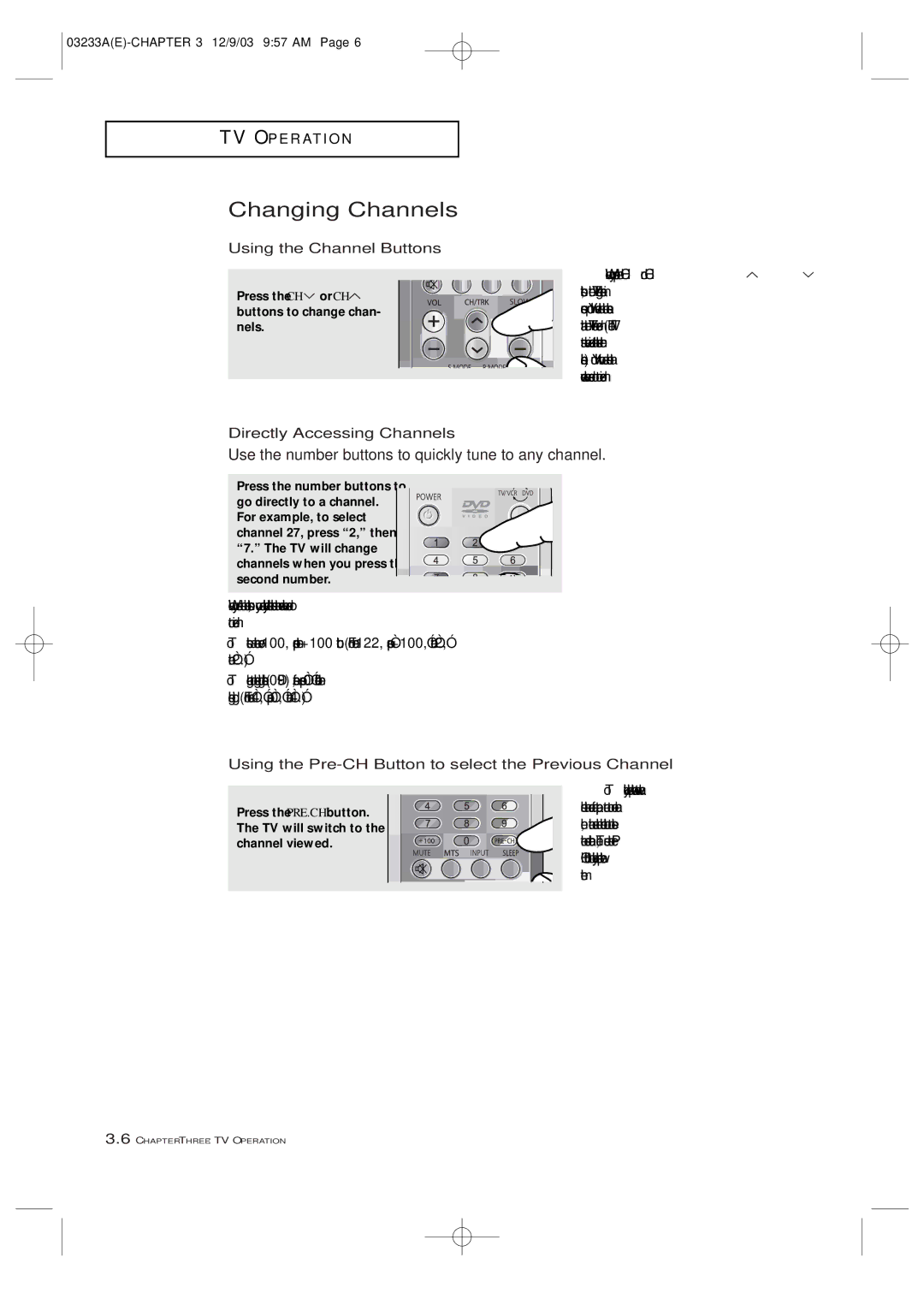 Samsung AA68-03265A-00, CFTD2085, CFTD2785 manual Changing Channels, Using the Channel Buttons, Directly Accessing Channels 