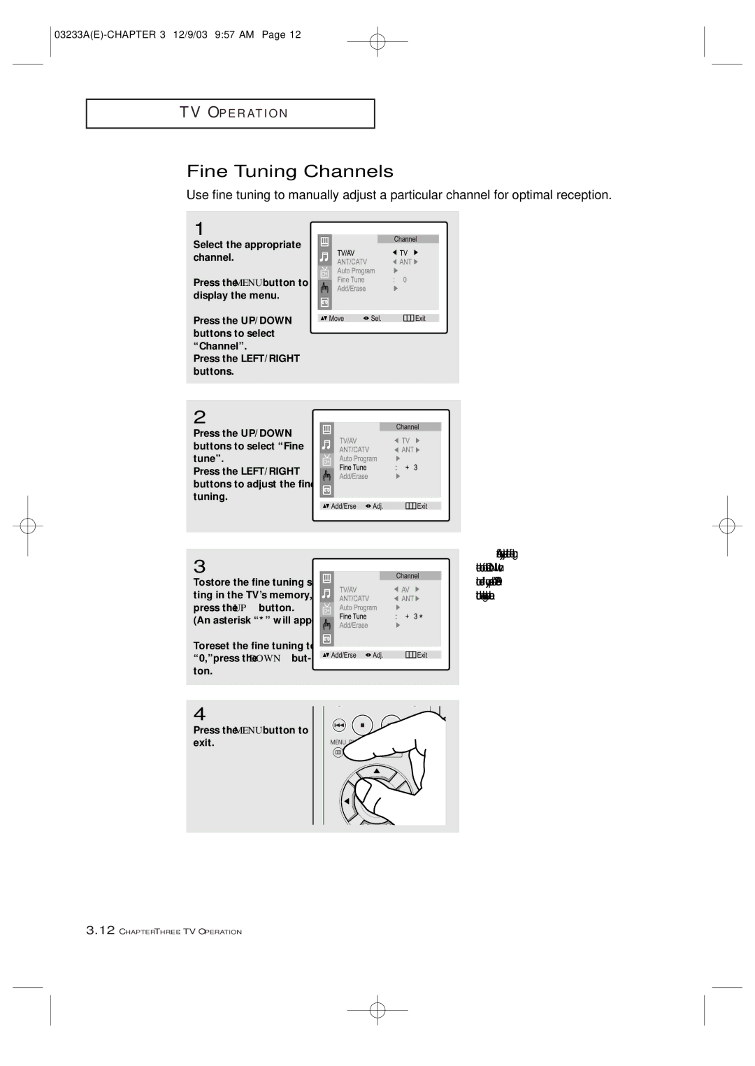 Samsung AA68-03265A-00, CFTD2085, CFTD2785 manual Fine Tuning Channels, After you adjust the fine tuning 