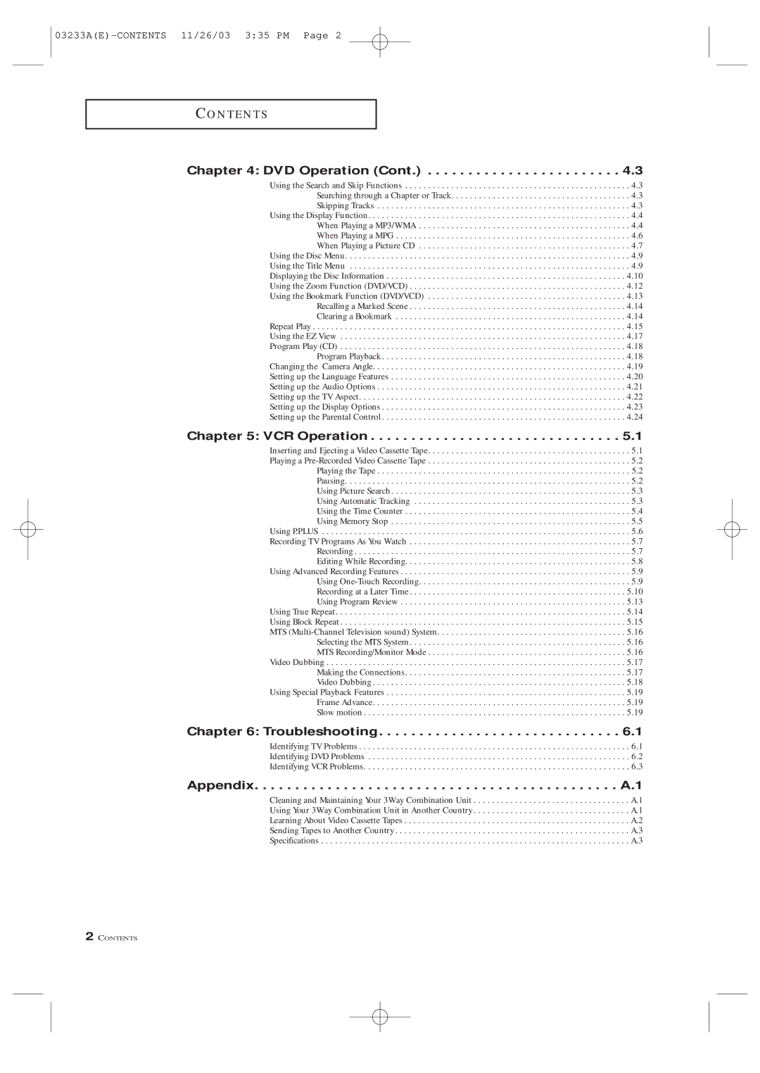 Samsung CFTD2085, CFTD2785, AA68-03265A-00 manual VCR Operation, Troubleshooting 