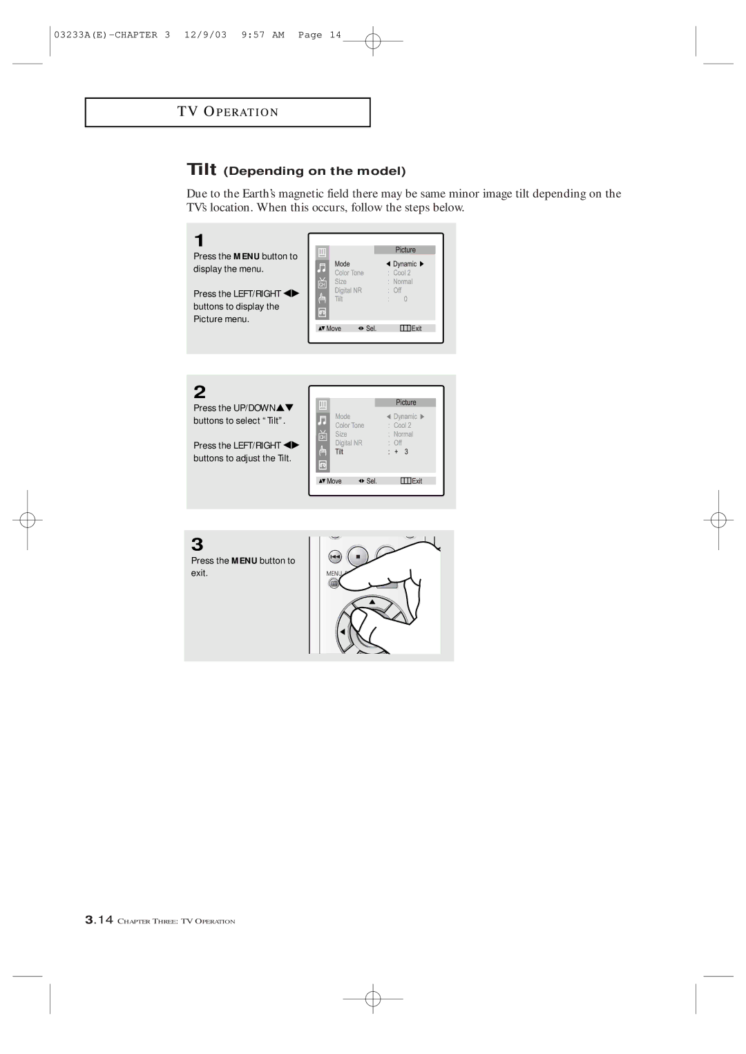 Samsung CFTD2785, CFTD2085, AA68-03265A-00 manual Tilt Depending on the model 