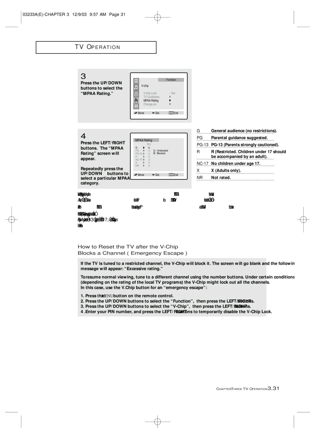 Samsung CFTD2085, CFTD2785, AA68-03265A-00 manual NC-17No children under age Adults only NR Not rated 