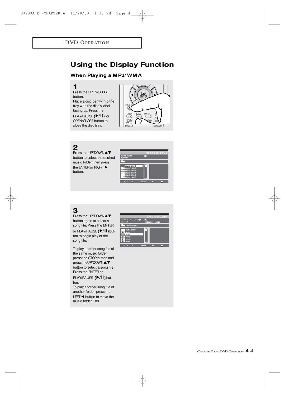 Samsung CFTD2785, CFTD2085, AA68-03265A-00 manual Using the Display Function, When Playing a MP3/WMA 