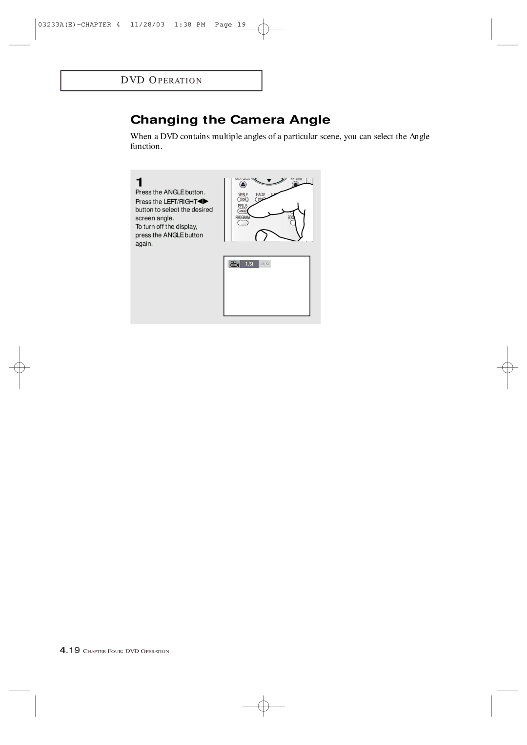 Samsung CFTD2785, CFTD2085, AA68-03265A-00 manual Changing the Camera Angle 