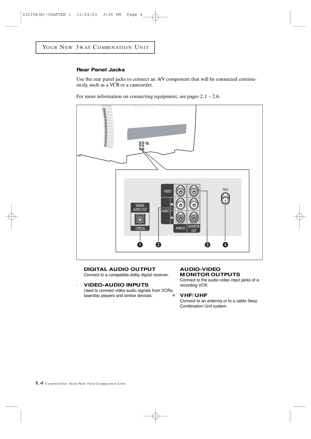 Samsung CFTD2785, CFTD2085, AA68-03265A-00 manual Rear Panel Jacks, Audio-Video 