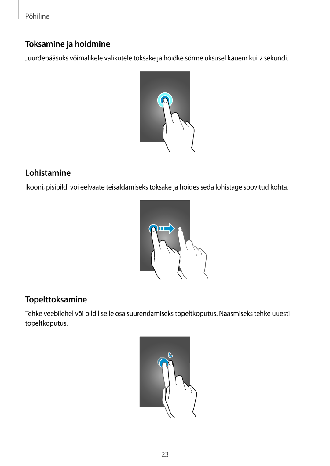 Samsung CG-G355HZKSEST, CG-G355HZWSEST manual Toksamine ja hoidmine, Lohistamine, Topelttoksamine 