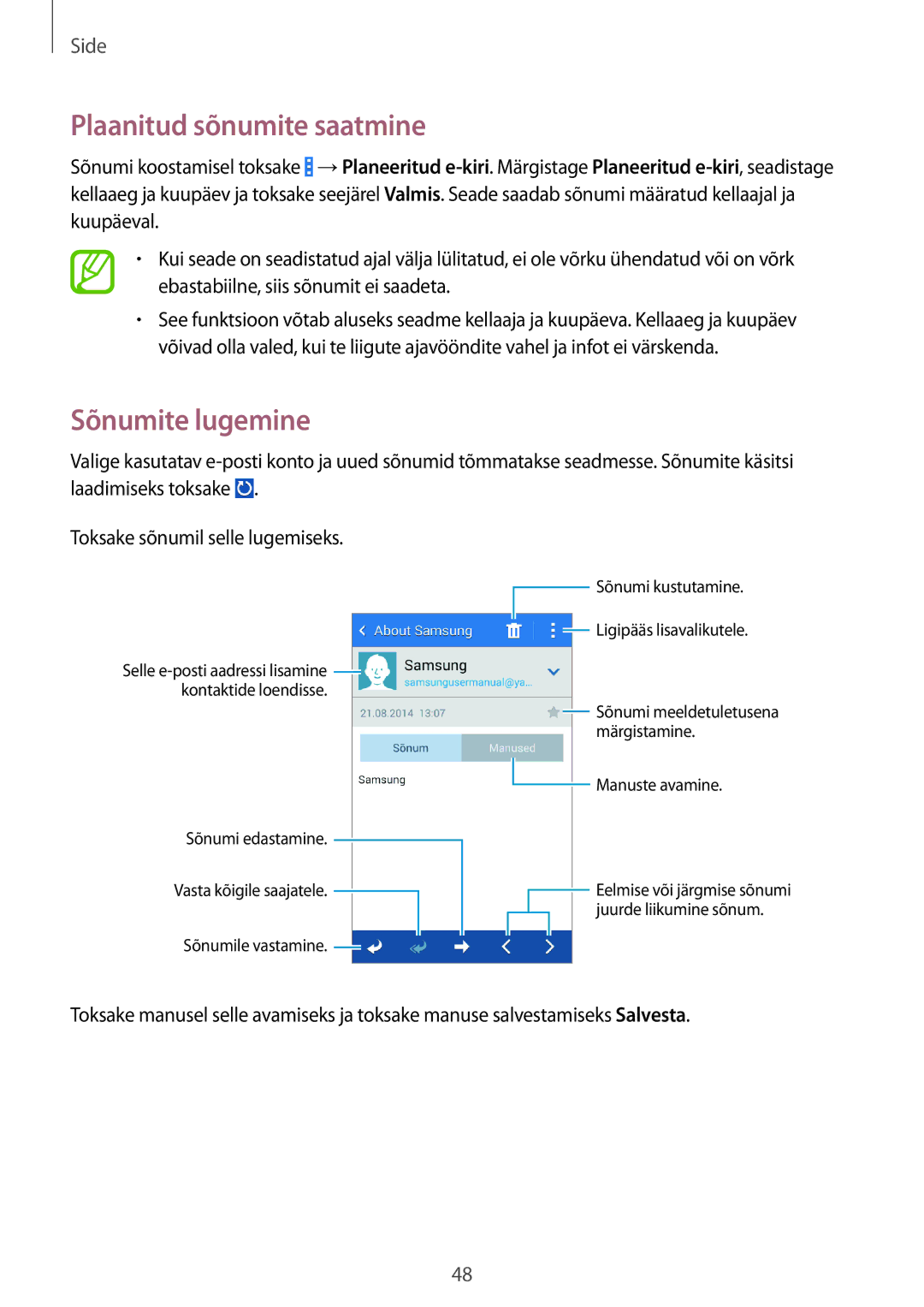 Samsung CG-G355HZWSEST, CG-G355HZKSEST manual Sõnumite lugemine 