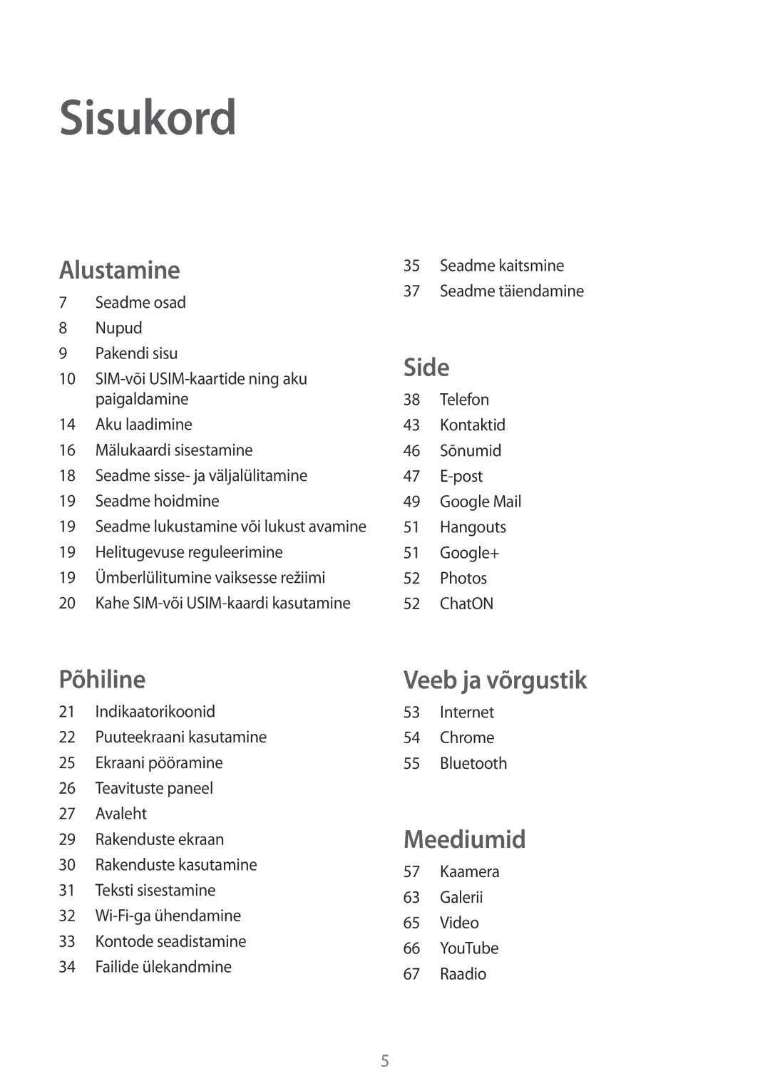 Samsung CG-G355HZKSEST, CG-G355HZWSEST manual Sisukord, Alustamine 