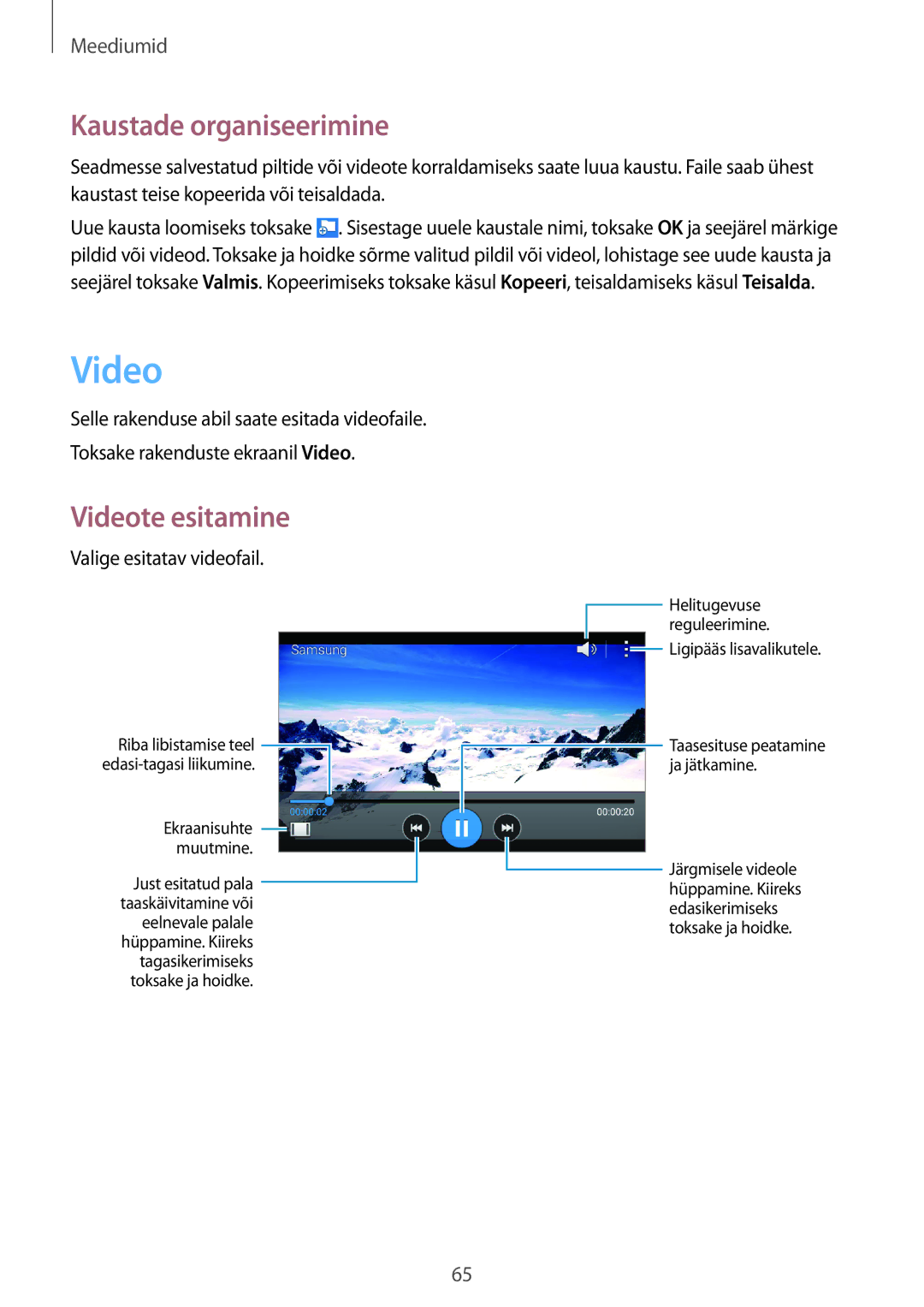 Samsung CG-G355HZKSEST, CG-G355HZWSEST manual Video, Valige esitatav videofail 