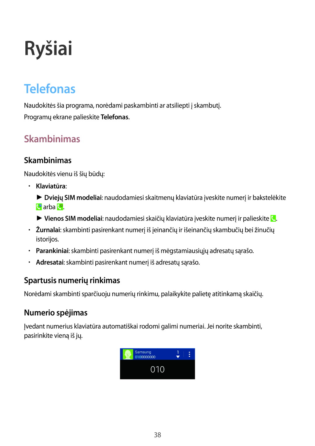 Samsung CG-G355HZWSEST, CG-G355HZKSEST manual Ryšiai, Telefonas, Skambinimas 