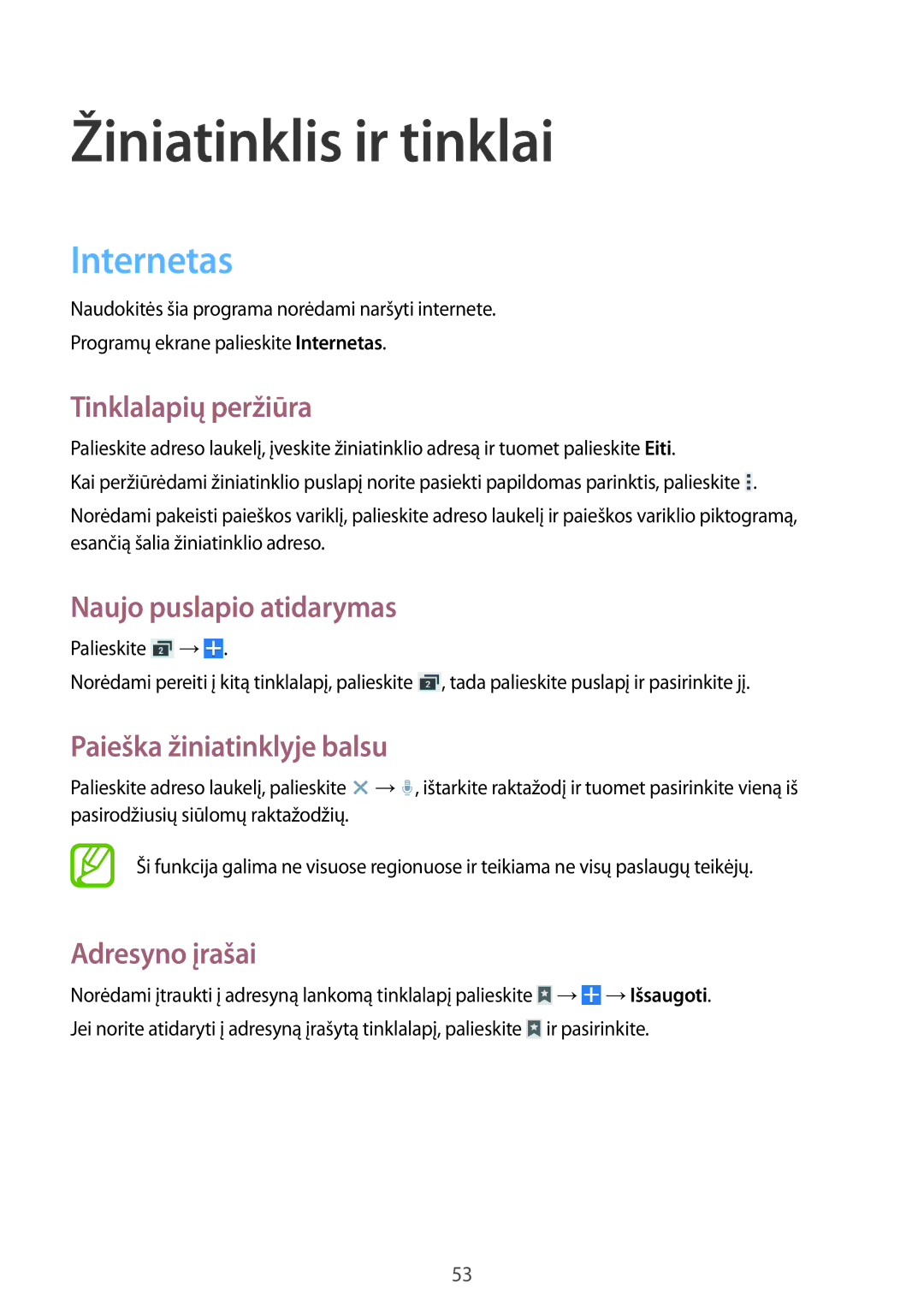 Samsung CG-G355HZKSEST, CG-G355HZWSEST manual Žiniatinklis ir tinklai, Internetas 