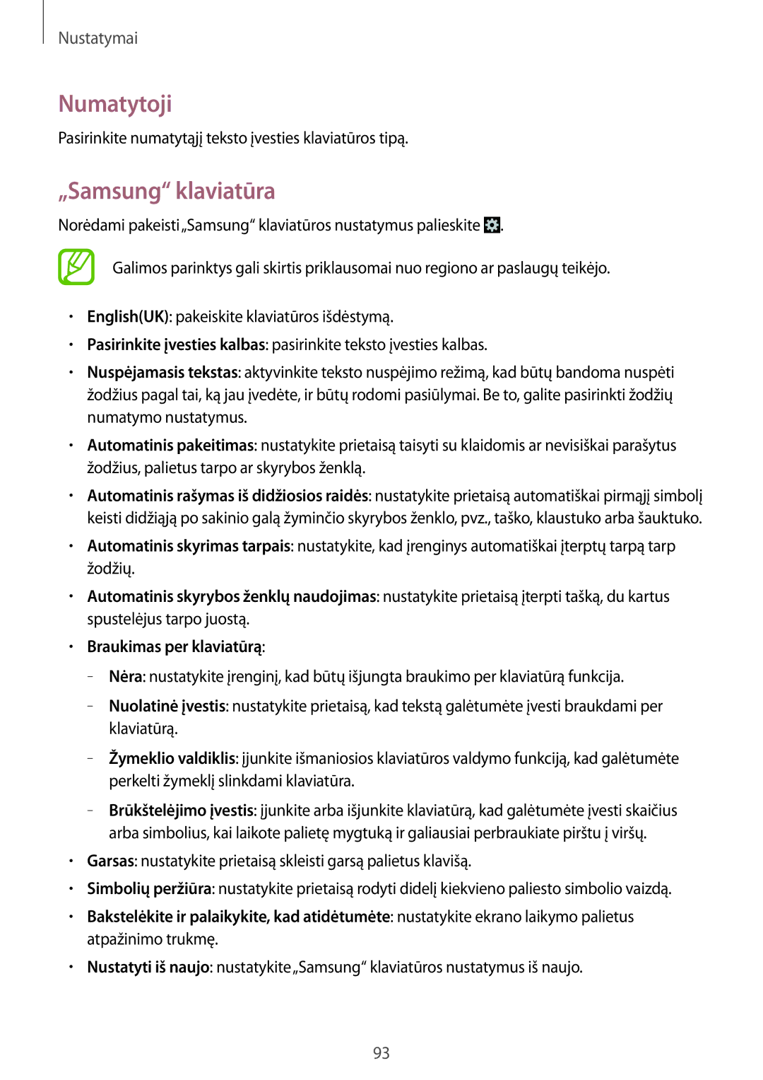 Samsung CG-G355HZKSEST, CG-G355HZWSEST manual Numatytoji, „Samsung klaviatūra 