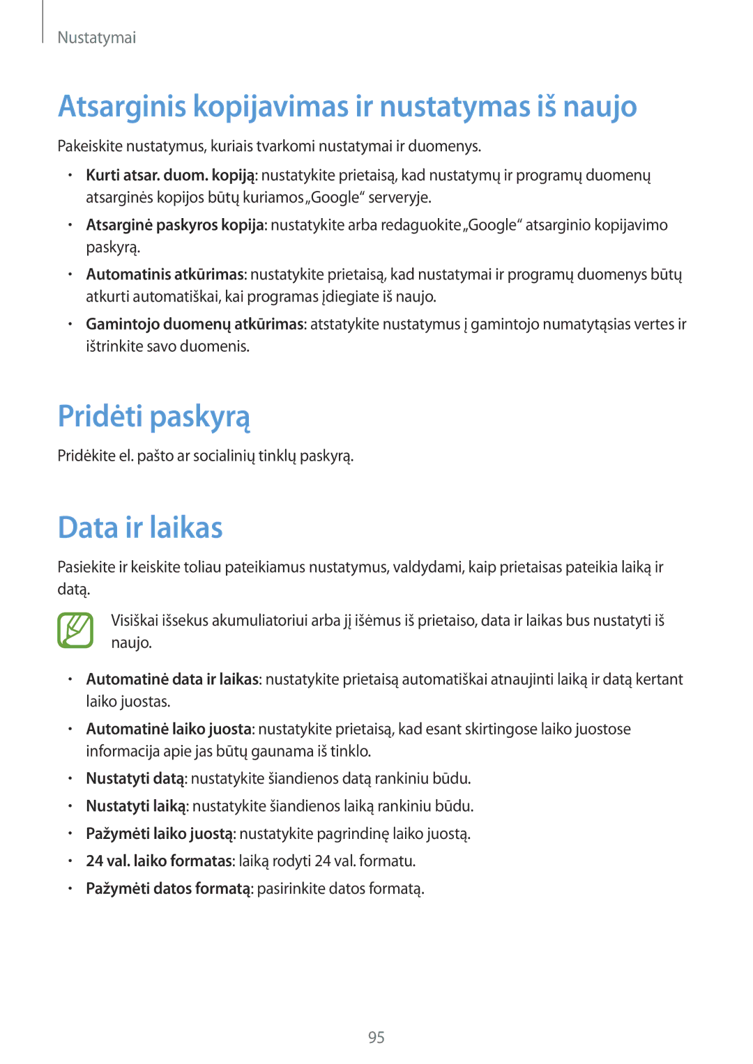 Samsung CG-G355HZKSEST, CG-G355HZWSEST manual Pridėti paskyrą, Data ir laikas 