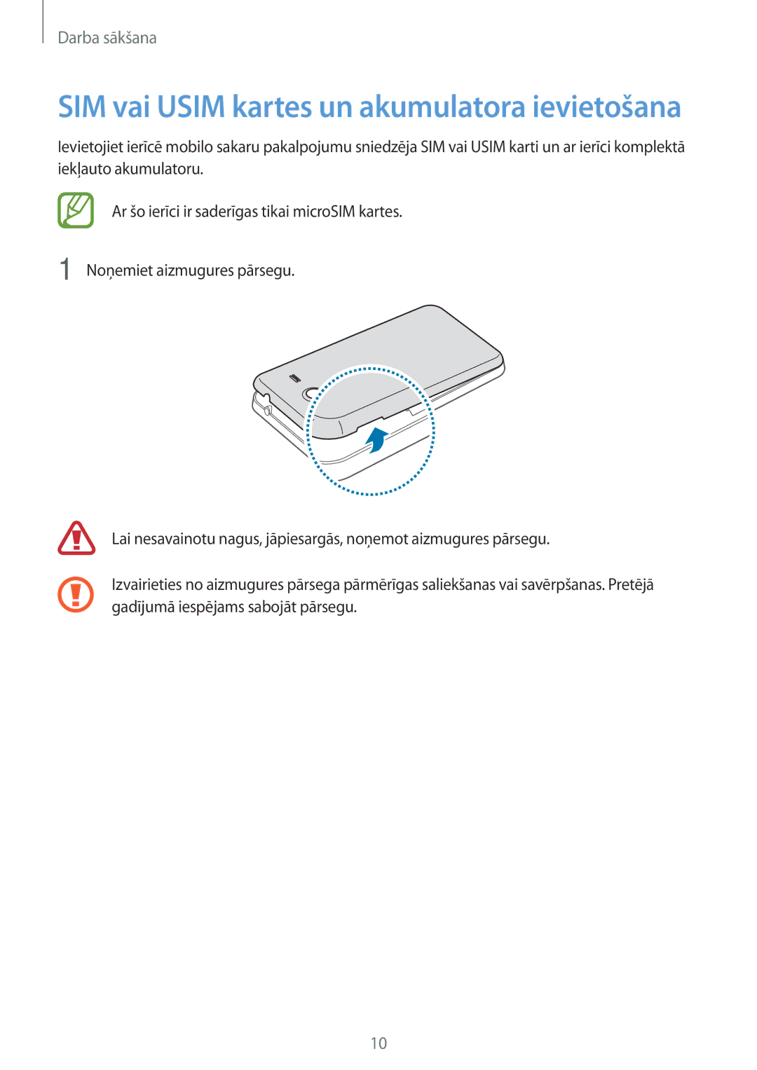 Samsung CG-G355HZWSEST, CG-G355HZKSEST manual SIM vai Usim kartes un akumulatora ievietošana 