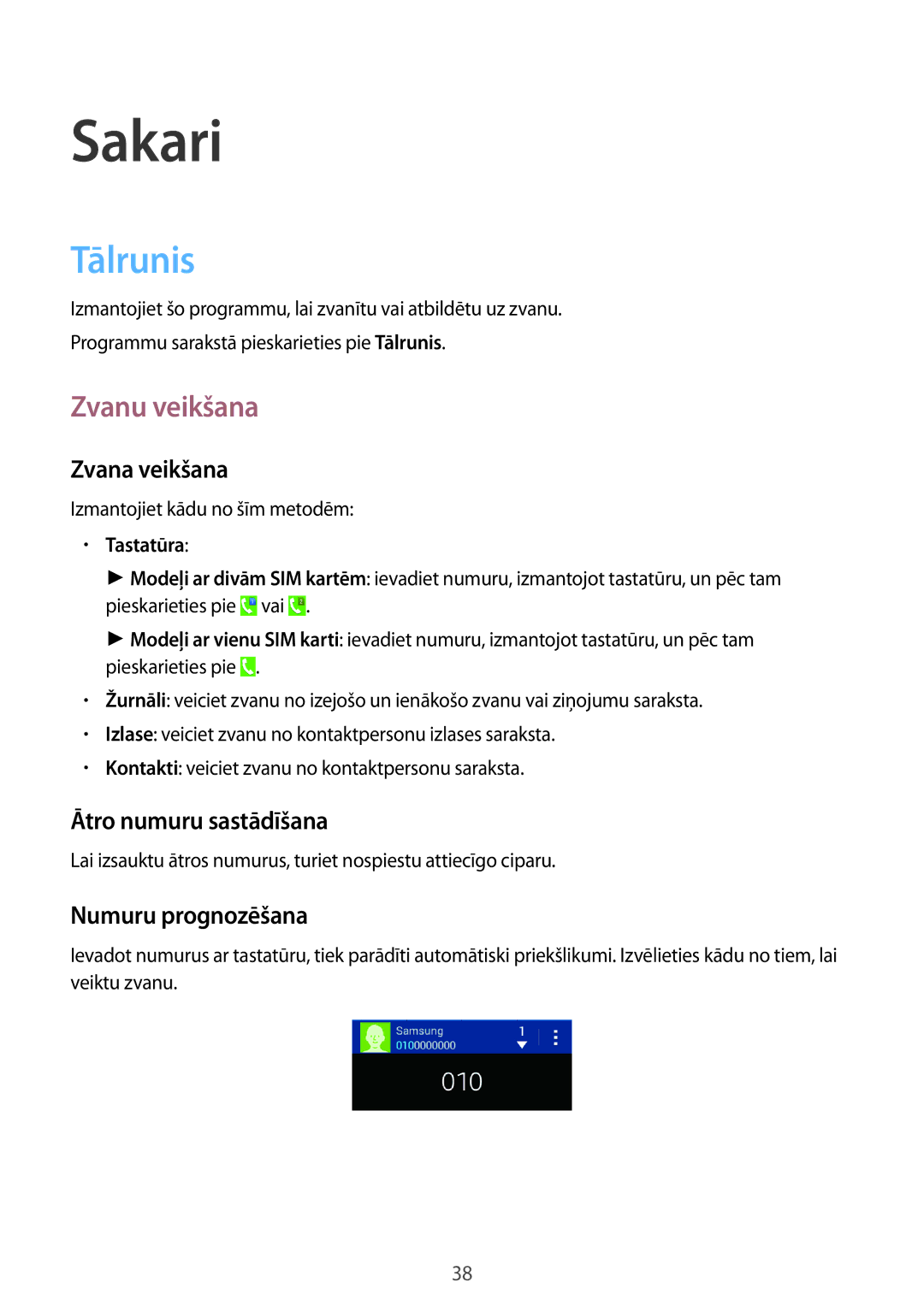 Samsung CG-G355HZWSEST, CG-G355HZKSEST manual Sakari, Tālrunis, Zvanu veikšana 