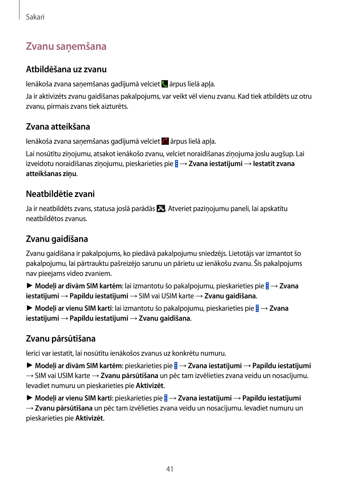 Samsung CG-G355HZKSEST, CG-G355HZWSEST manual Zvanu saņemšana 