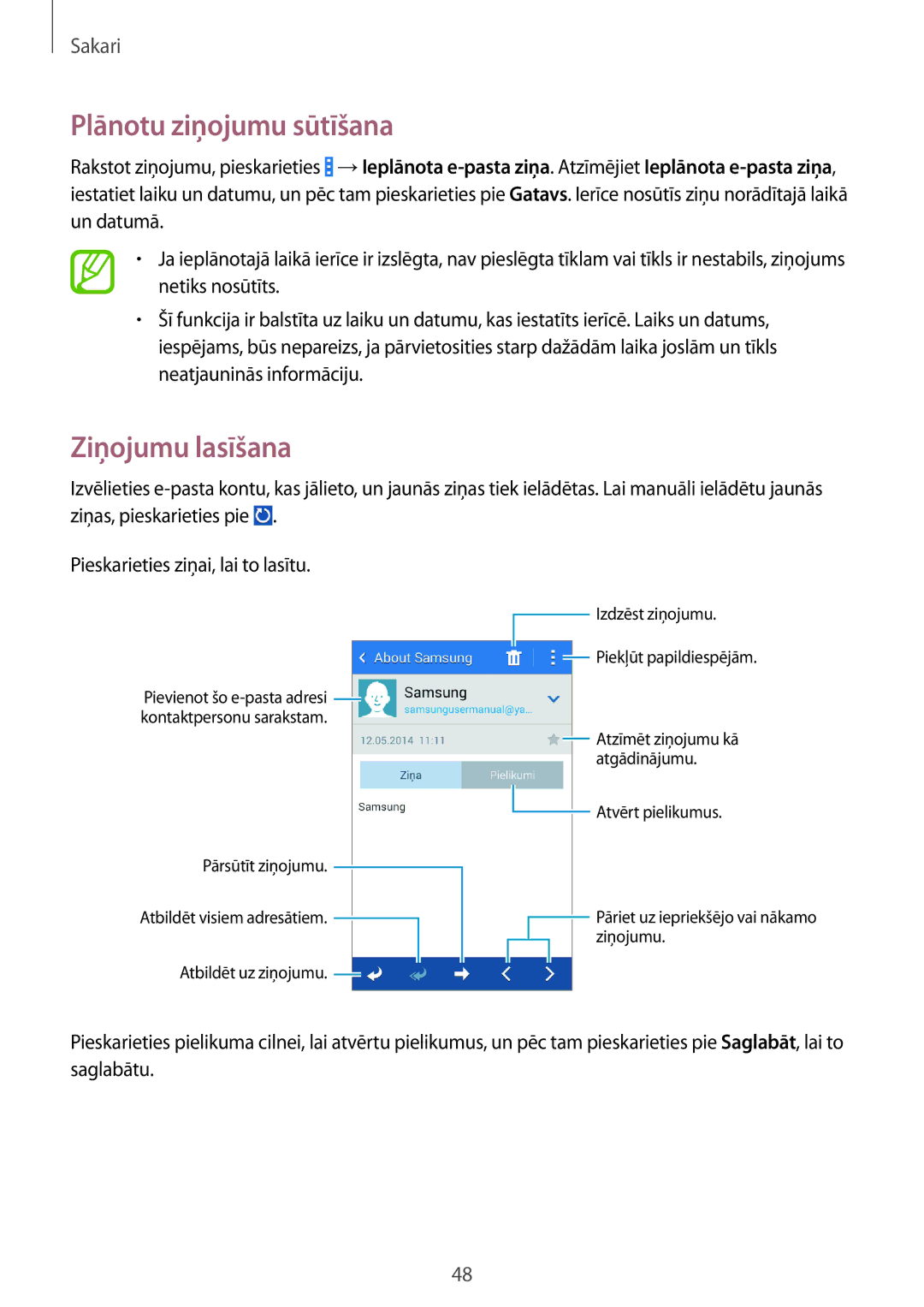 Samsung CG-G355HZWSEST, CG-G355HZKSEST manual Ziņojumu lasīšana 