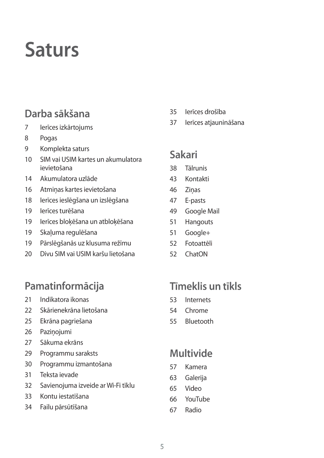 Samsung CG-G355HZKSEST, CG-G355HZWSEST manual Saturs, Failu pārsūtīšana, Radio 