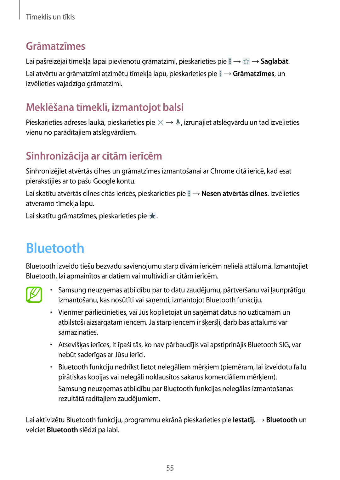 Samsung CG-G355HZKSEST, CG-G355HZWSEST manual Bluetooth, Sinhronizācija ar citām ierīcēm 