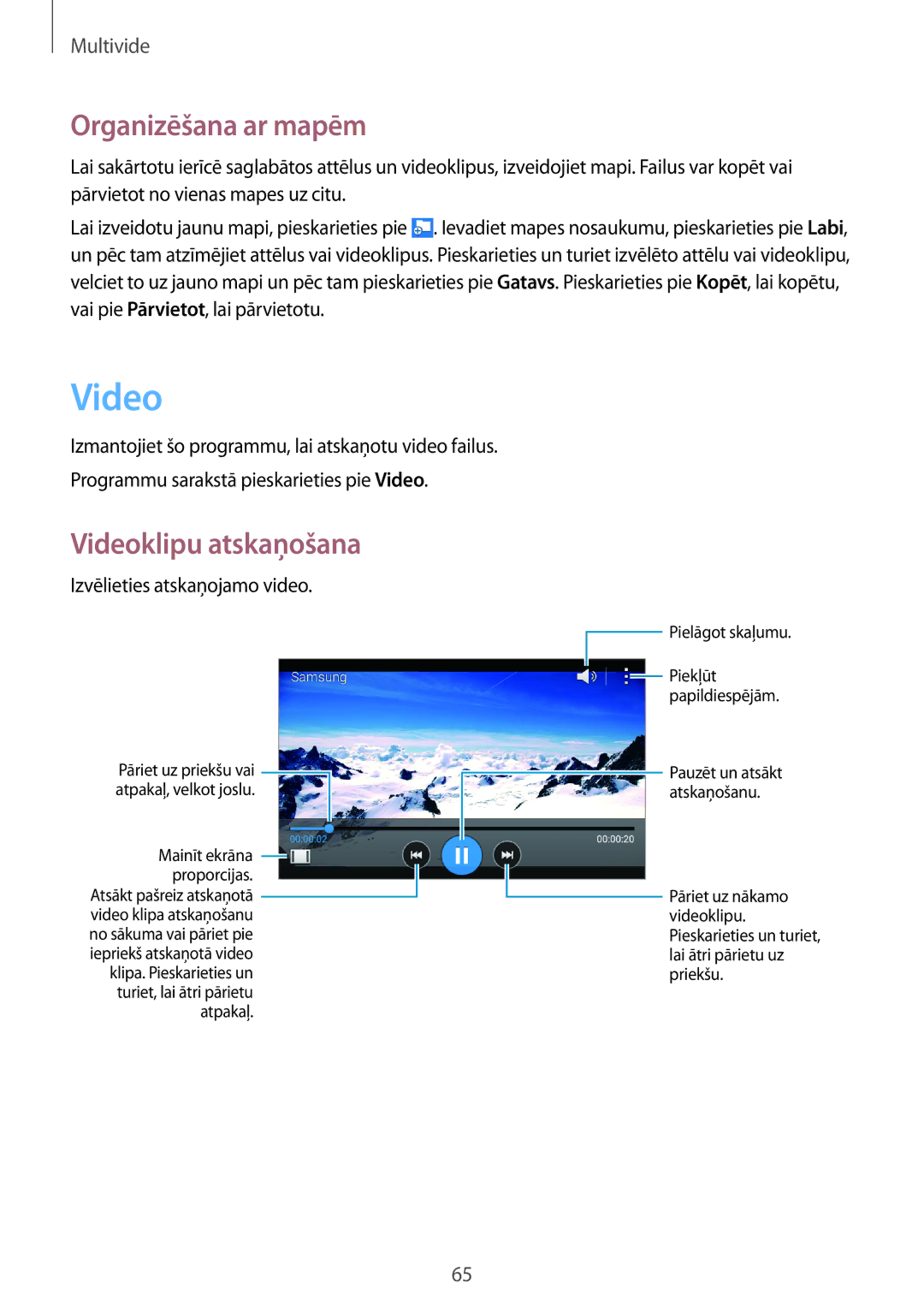 Samsung CG-G355HZKSEST, CG-G355HZWSEST manual Video, Izvēlieties atskaņojamo video 