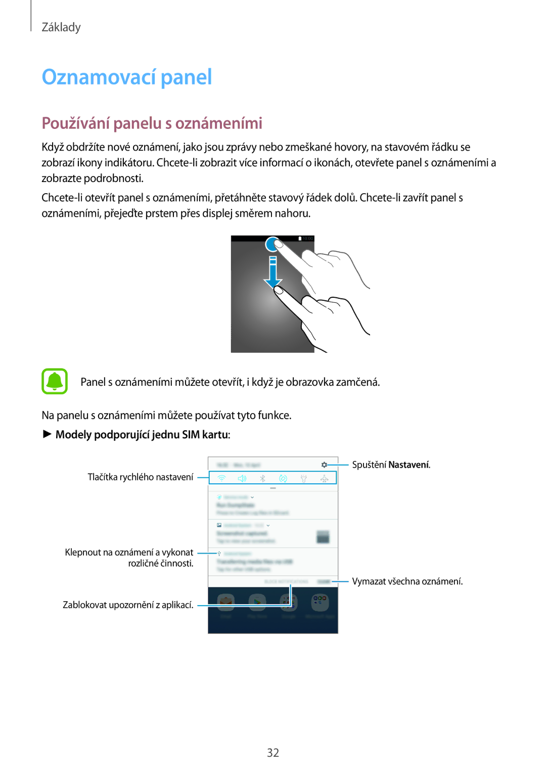 Samsung SM-J730FZSDETL, CG-J730FZKRMOL, CG-J730FZDRMOL, SM-J730FZKDETL manual Oznamovací panel, Používání panelu s oznámeními 