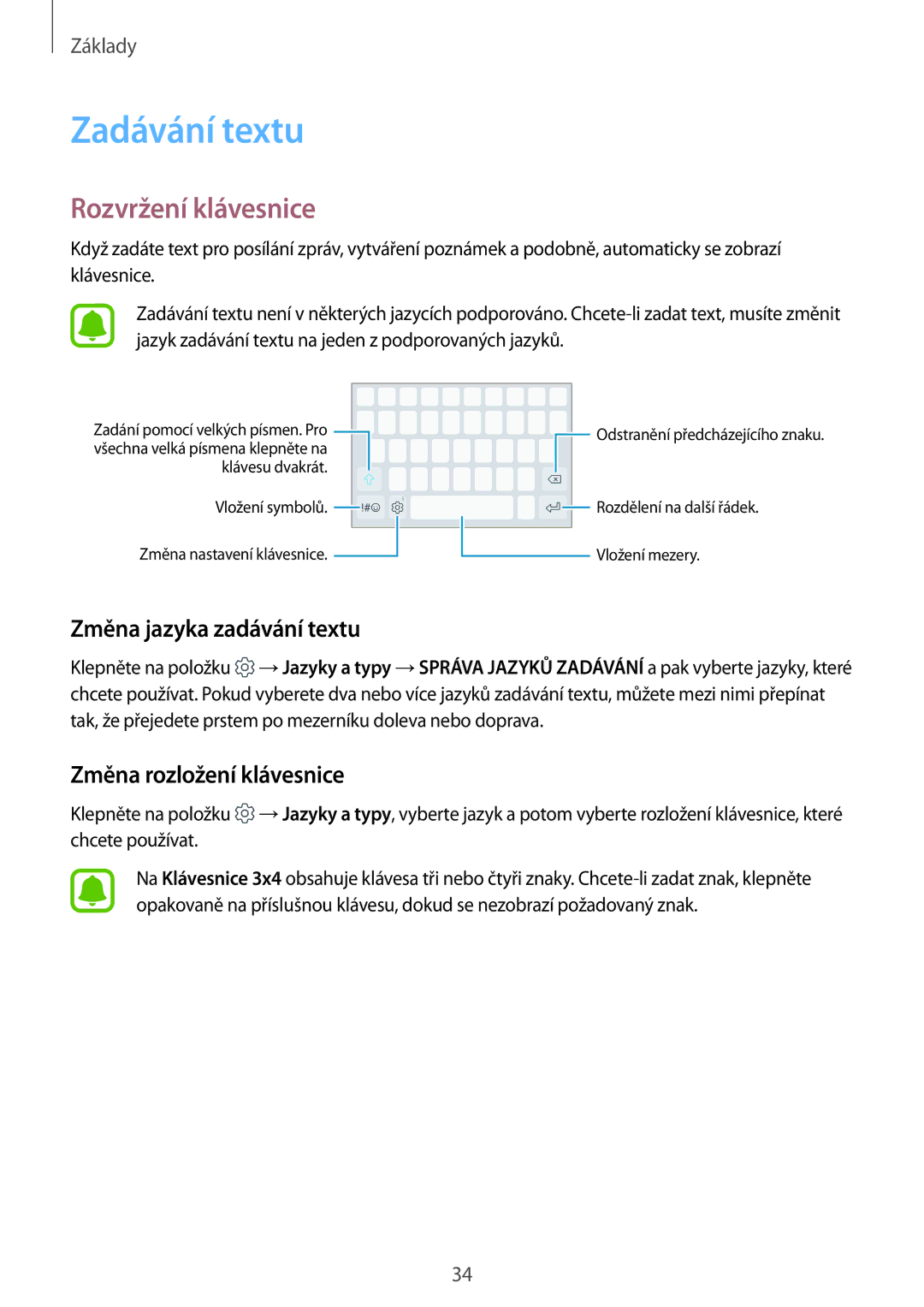 Samsung CG-J730FZDRMOL manual Zadávání textu, Rozvržení klávesnice, Změna jazyka zadávání textu, Změna rozložení klávesnice 