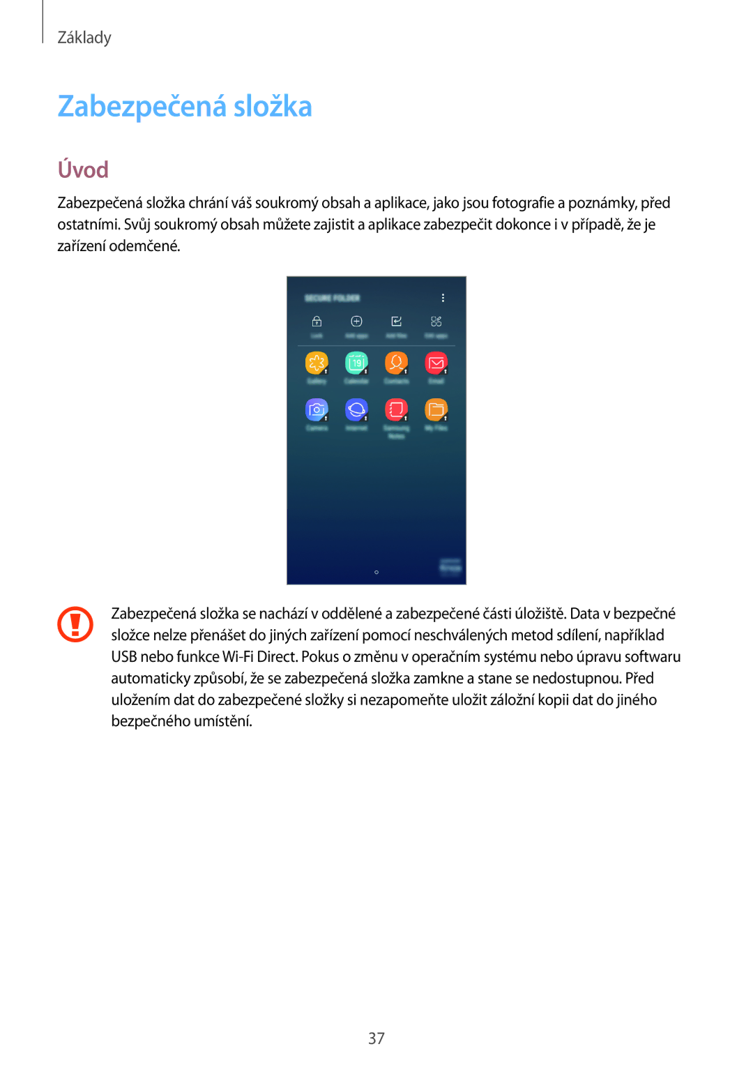 Samsung SM-J530FZKDETL, CG-J730FZKRMOL, CG-J730FZDRMOL, SM-J730FZKDETL, SM-J530FZKAO2C manual Zabezpečená složka, Úvod 