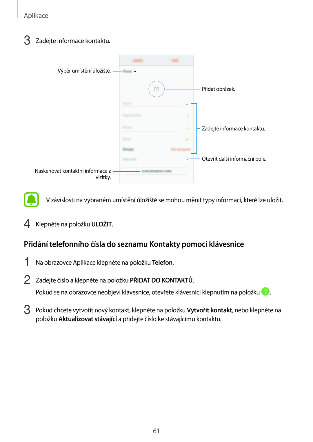 Samsung SM-J530FZSAO2C, CG-J730FZKRMOL, CG-J730FZDRMOL, SM-J730FZKDETL, SM-J530FZKAO2C manual Zadejte informace kontaktu 