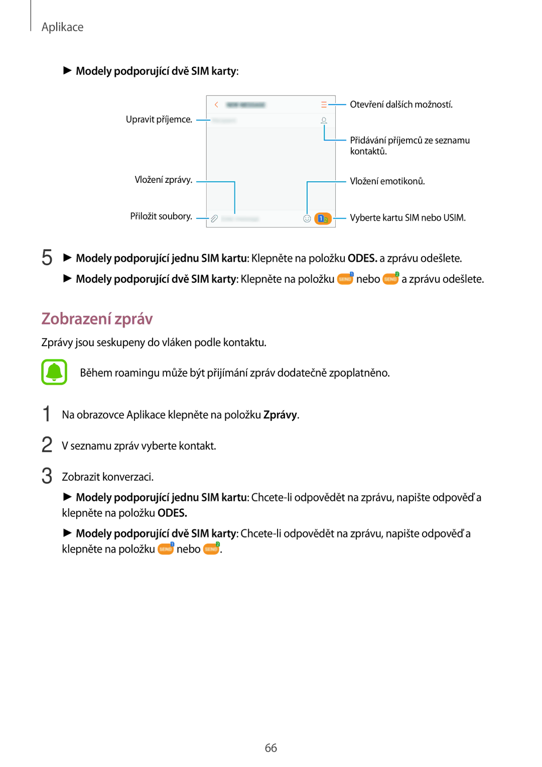 Samsung CG-J730FZKRMOL, CG-J730FZDRMOL, SM-J730FZKDETL, SM-J530FZKAO2C, SM-J530FZKDETL, SM-J730FZDDETL manual Zobrazení zpráv 