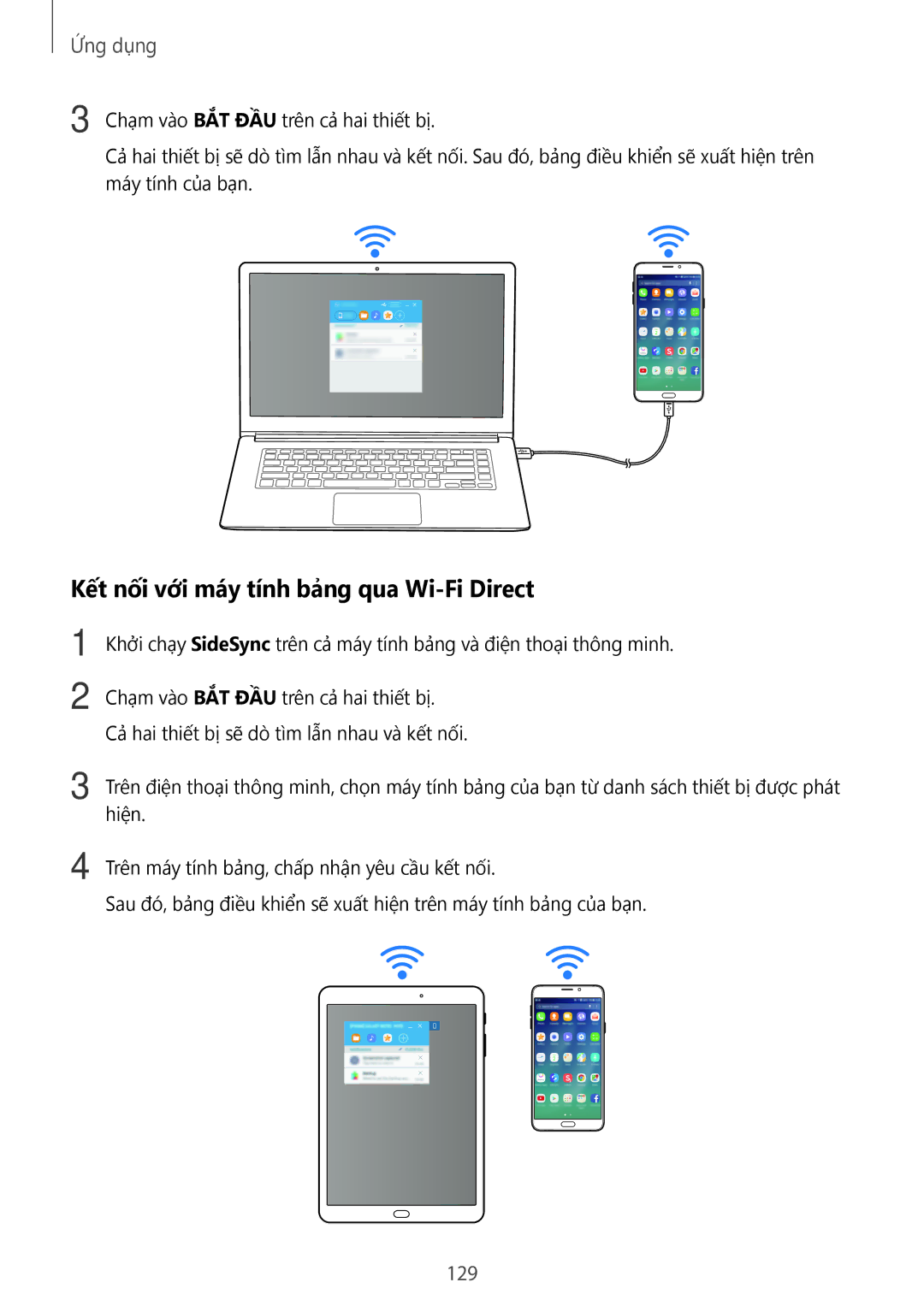 Samsung SM-N920CZWAXXV, CG-N920FZWXVTC manual Kết nối với máy tính bảng qua Wi-Fi Direct, 129 