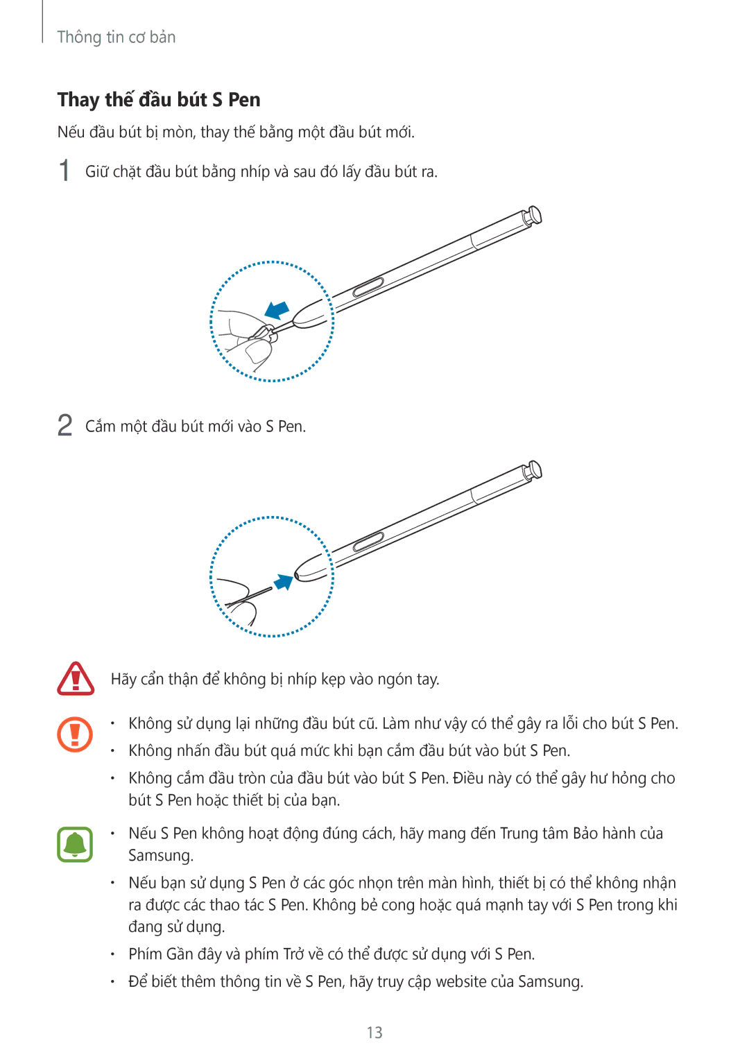 Samsung SM-N920CZWAXXV, CG-N920FZWXVTC manual Thay thế đầu bút S Pen 