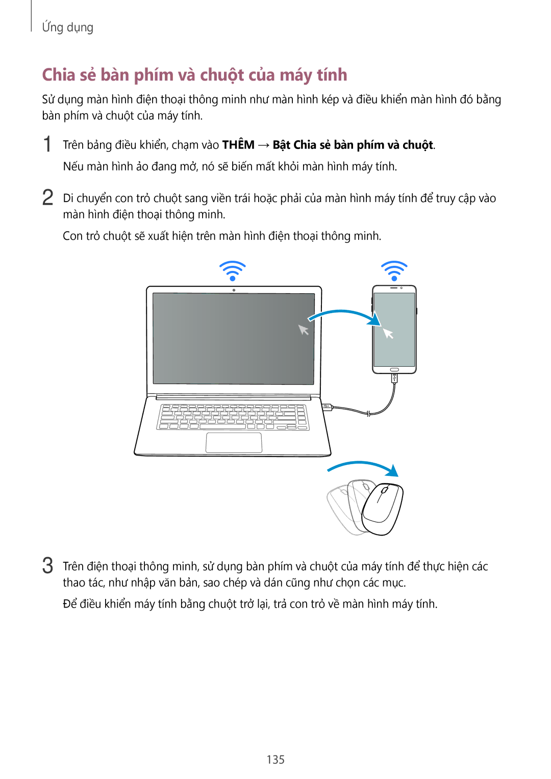 Samsung SM-N920CZWAXXV, CG-N920FZWXVTC manual Chia sẻ bàn phím và chuột của máy tính, 135 