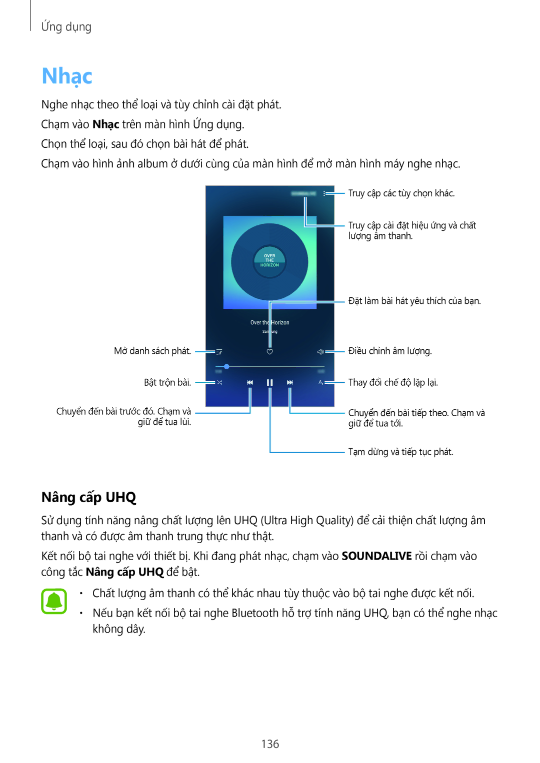 Samsung CG-N920FZWXVTC, SM-N920CZWAXXV manual Nhạc, Nâng cấp UHQ, 136 