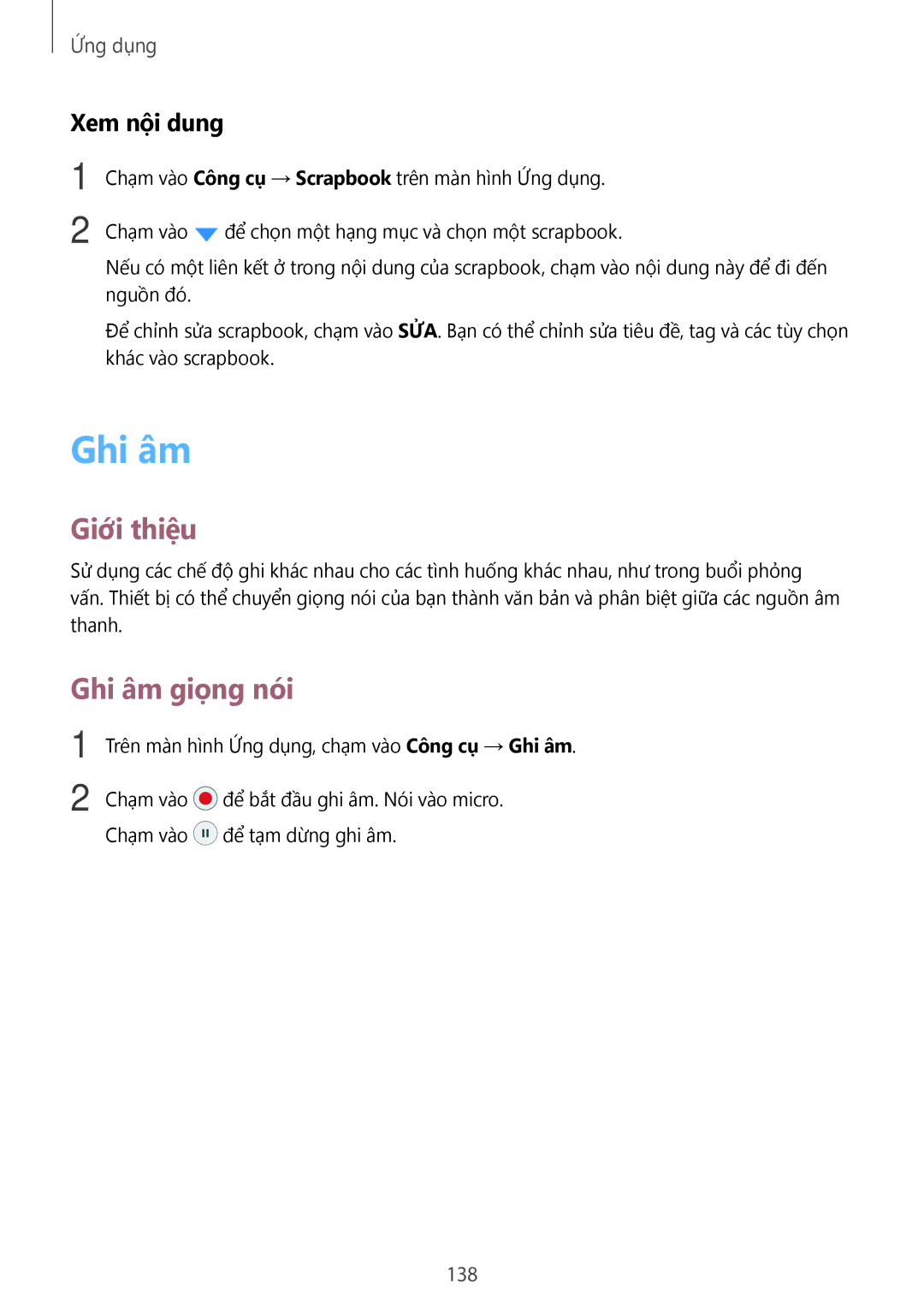 Samsung CG-N920FZWXVTC, SM-N920CZWAXXV manual Ghi âm giọng nói, Xem nội dung, 138 