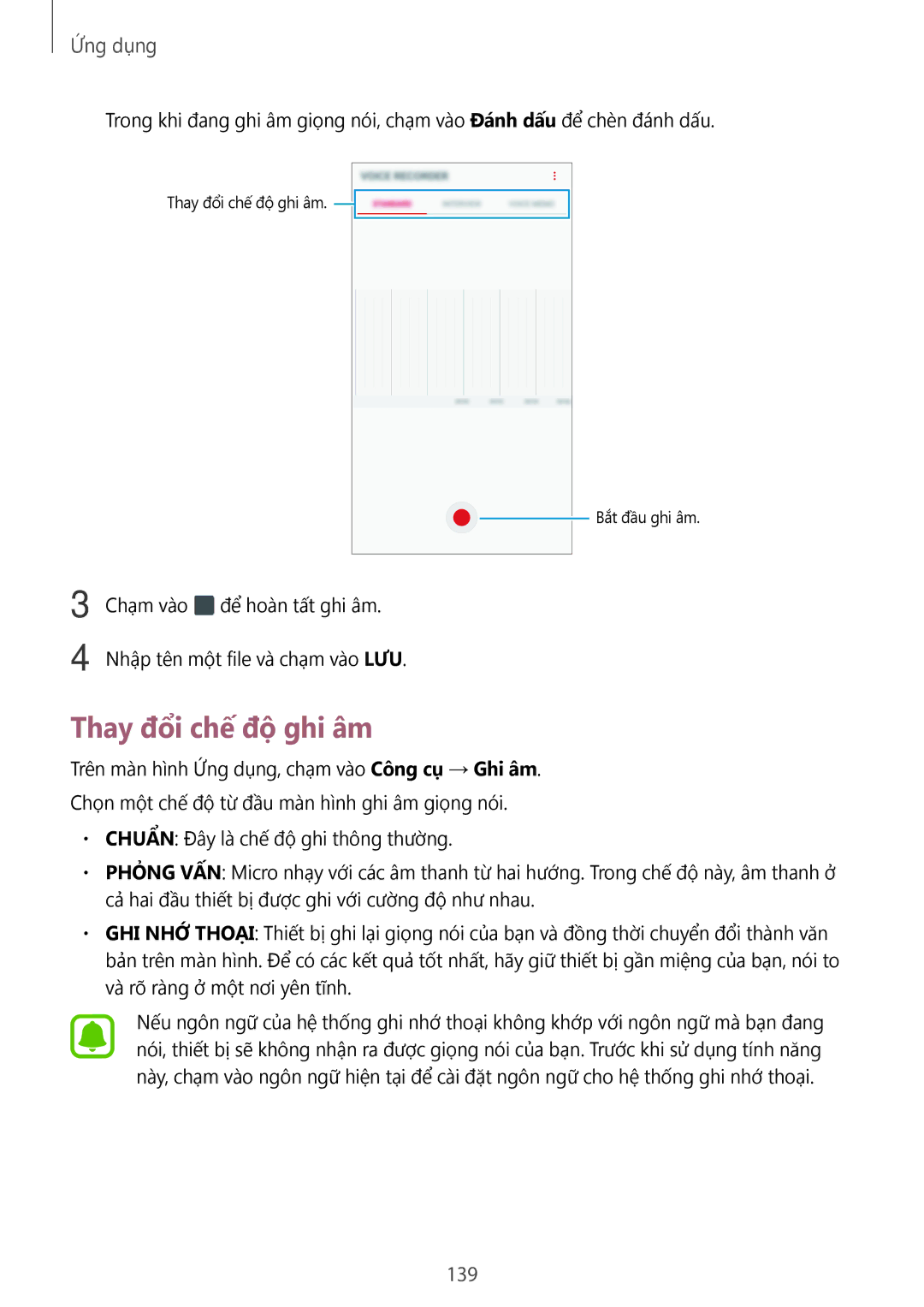 Samsung SM-N920CZWAXXV, CG-N920FZWXVTC manual Thay đổi chế độ ghi âm, 139 