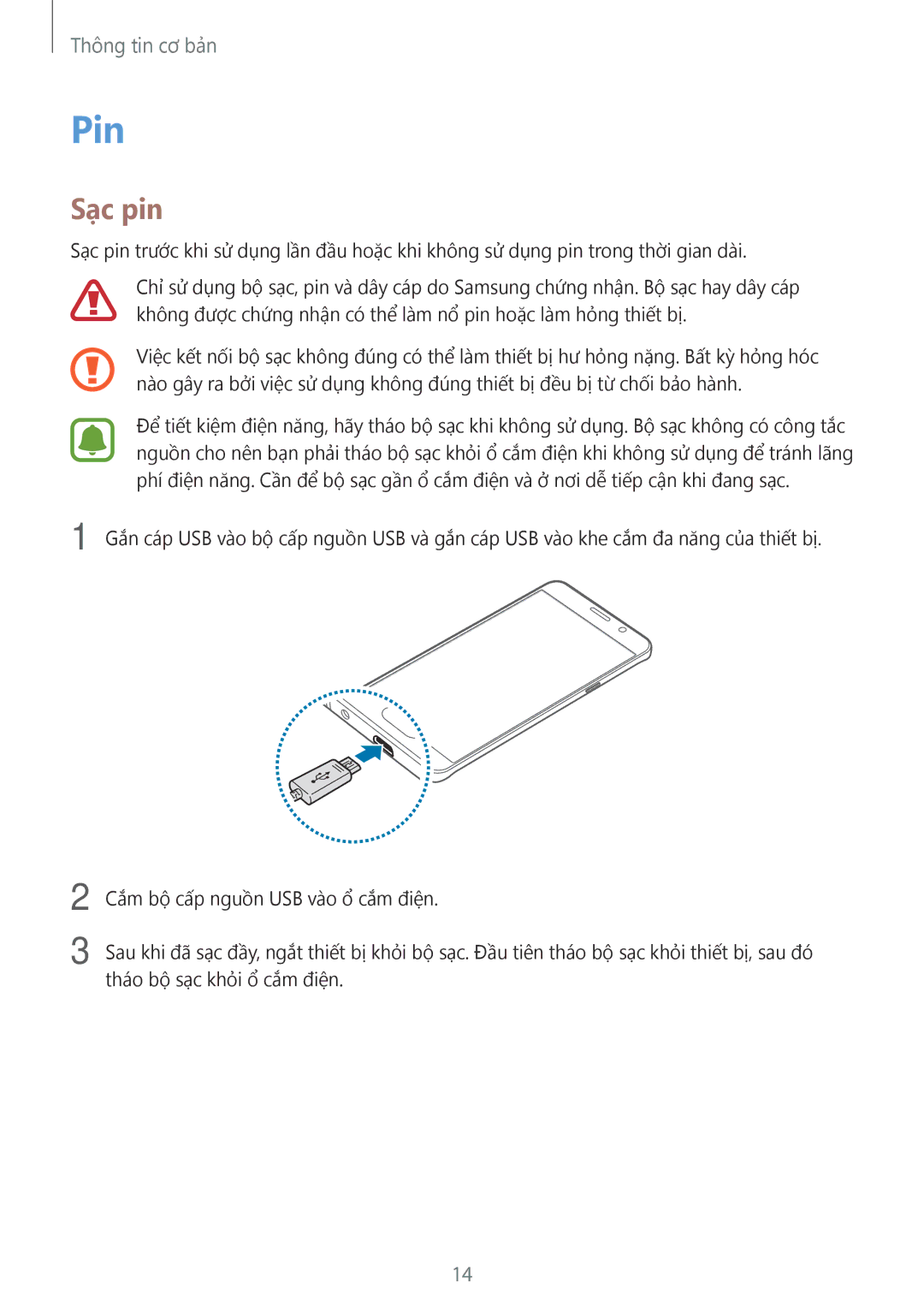 Samsung CG-N920FZWXVTC, SM-N920CZWAXXV manual Pin, Sạc pin 