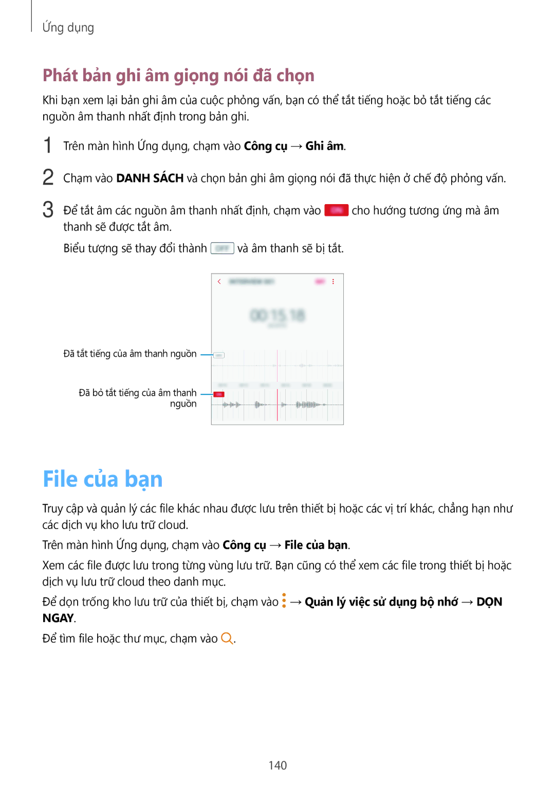 Samsung CG-N920FZWXVTC, SM-N920CZWAXXV manual File của bạn, Phát bản ghi âm giọng nói đã chọn, 140 