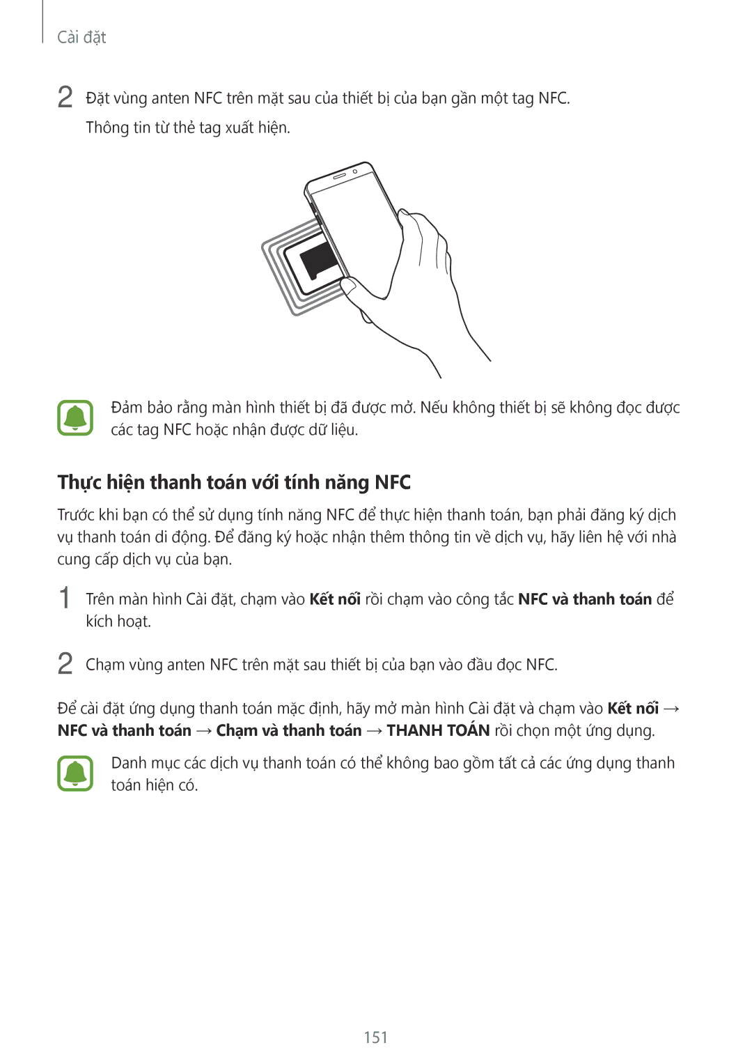 Samsung SM-N920CZWAXXV, CG-N920FZWXVTC manual Thực hiện thanh toán với tính năng NFC, 151 