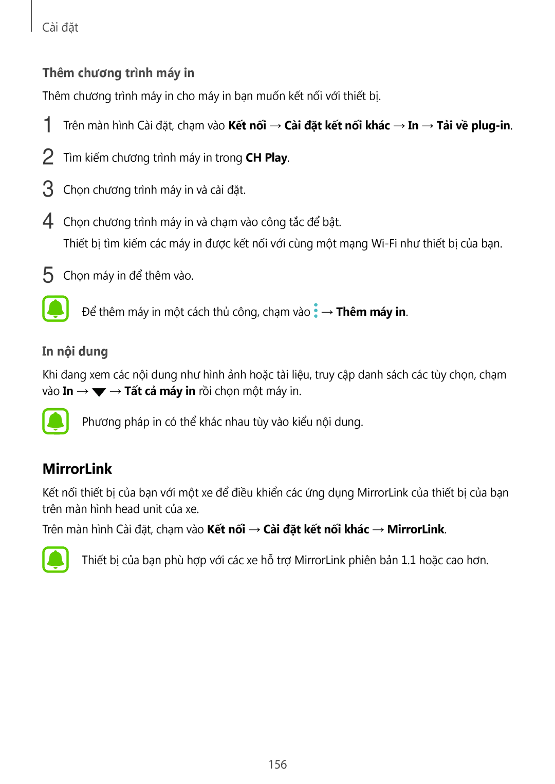 Samsung CG-N920FZWXVTC, SM-N920CZWAXXV manual MirrorLink, Thêm chương trình máy, Nội dung, 156 