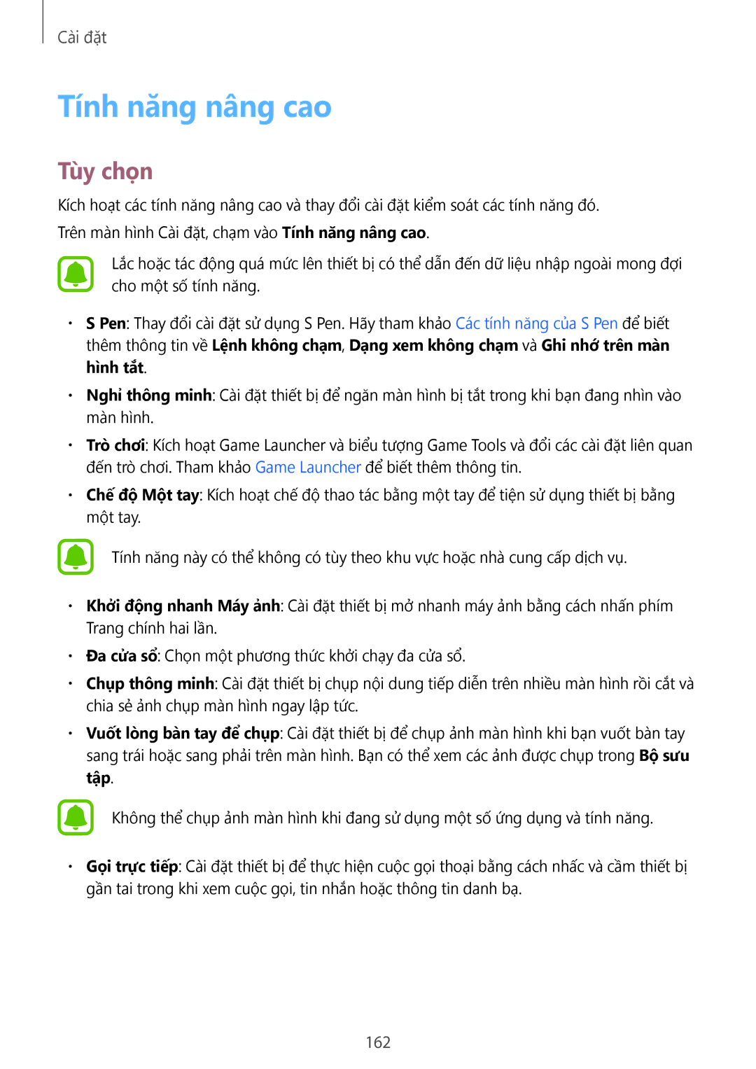 Samsung CG-N920FZWXVTC, SM-N920CZWAXXV manual Tính năng nâng cao, 162 