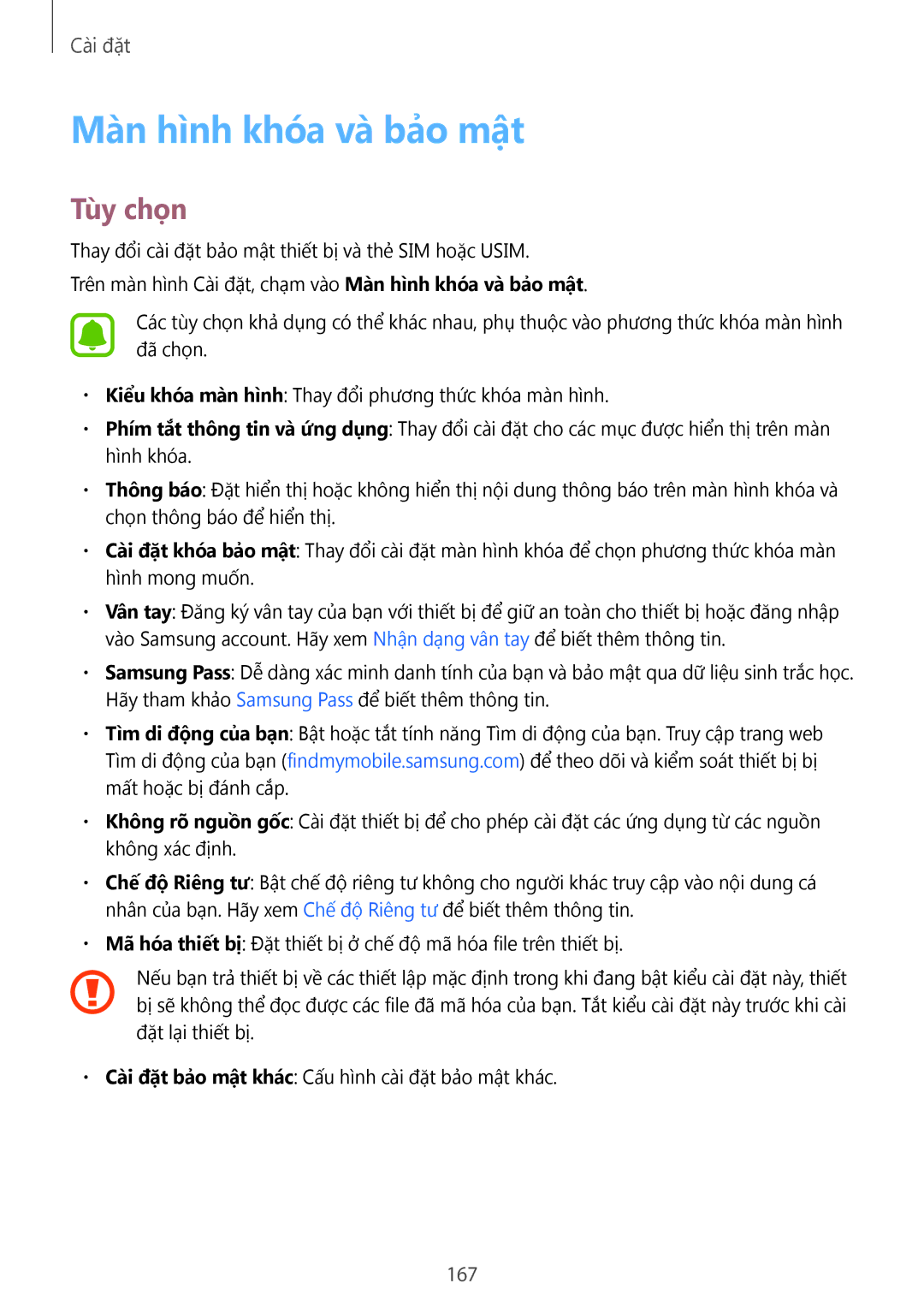 Samsung SM-N920CZWAXXV, CG-N920FZWXVTC manual Màn hình khóa và bảo mật, 167 