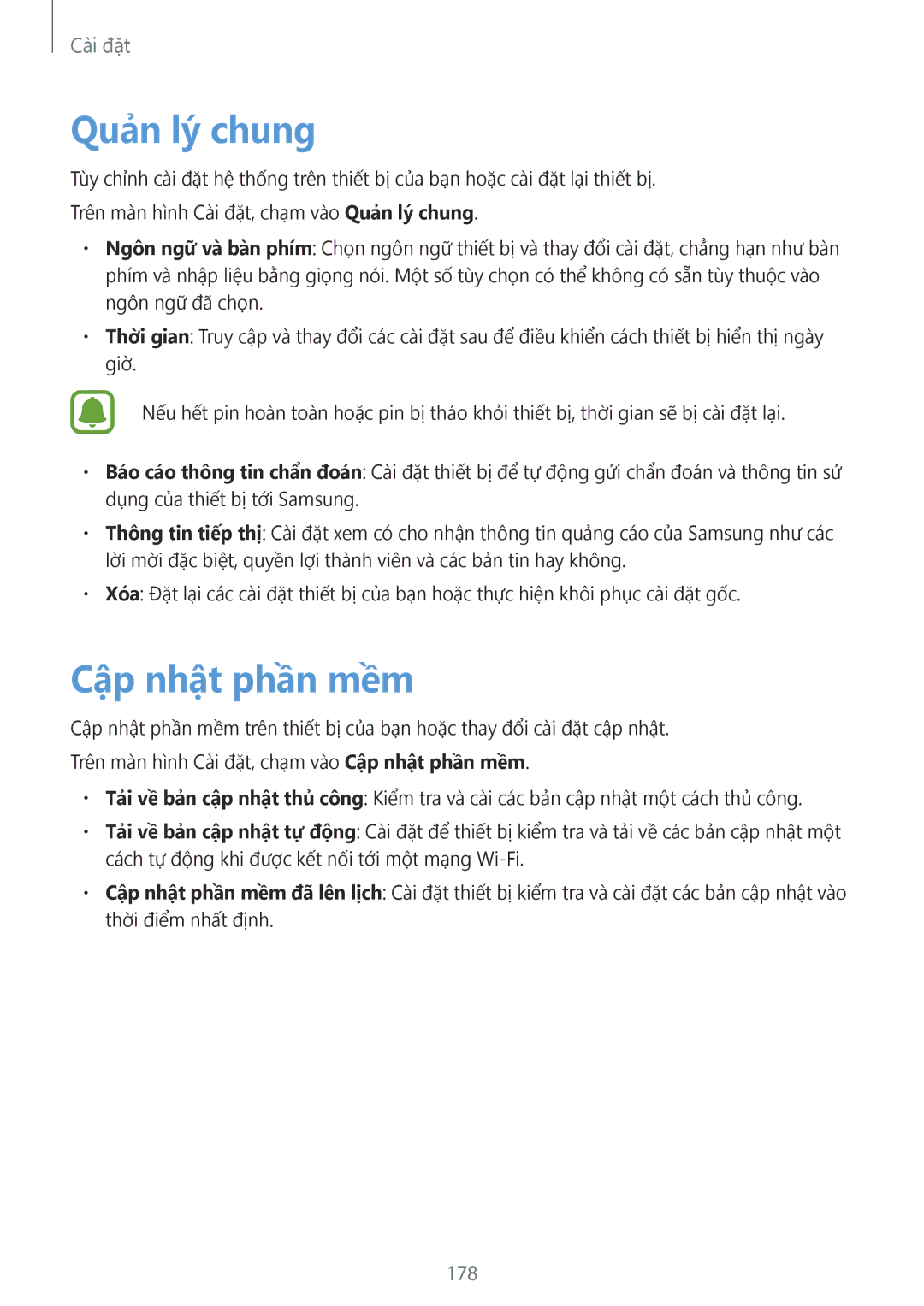 Samsung CG-N920FZWXVTC, SM-N920CZWAXXV manual Quản lý chung, Cập nhật phần mềm, 178 