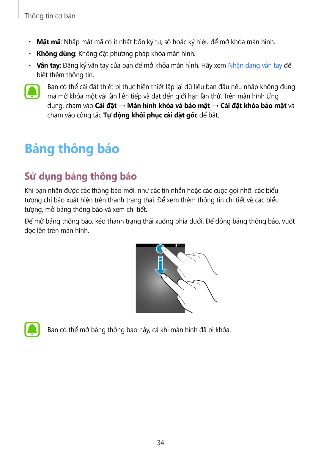 Samsung CG-N920FZWXVTC, SM-N920CZWAXXV manual Bảng thông báo, Sử dụng bảng thông báo 